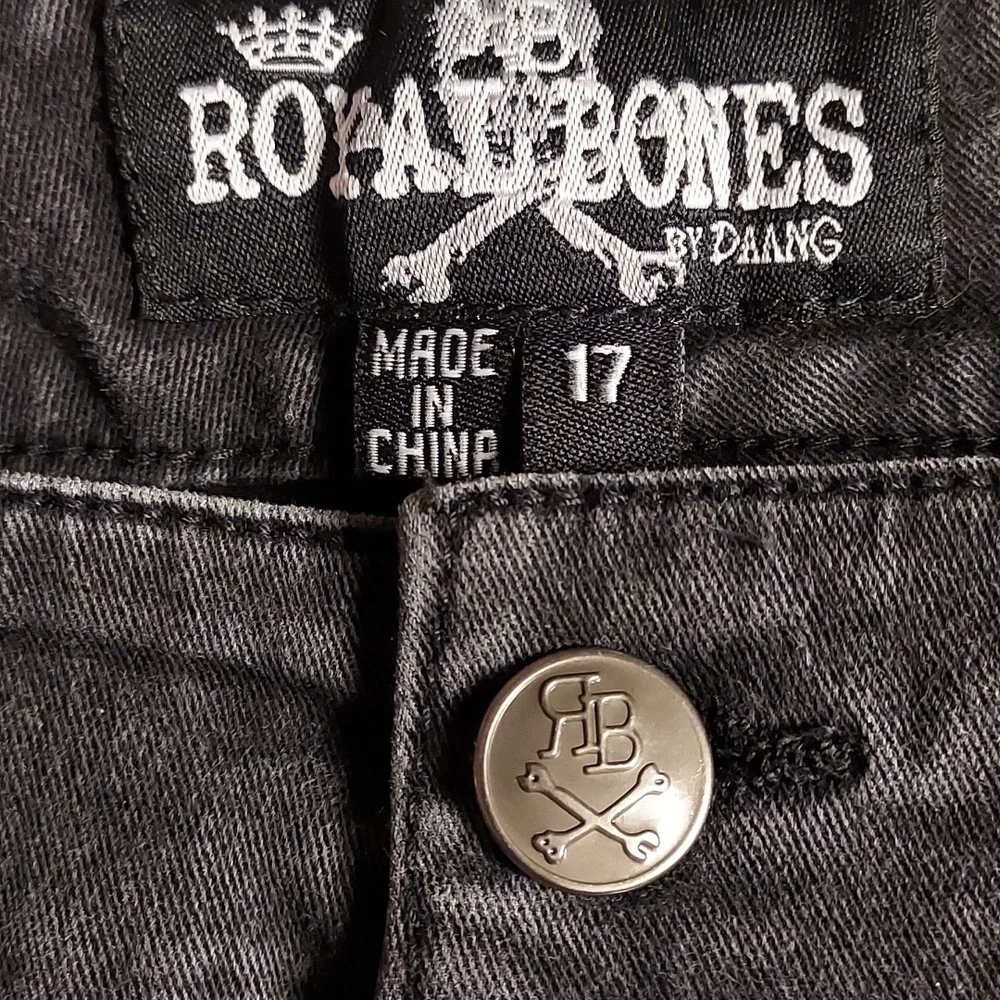 Royal Bones by Daang Goodman Split Black & White Chevron Jeans Size 17 - Picture 6 of 10